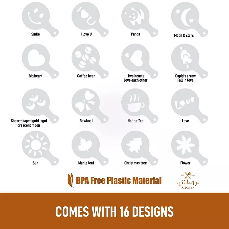 Plastic Stencils for Latte Art 16 Pack