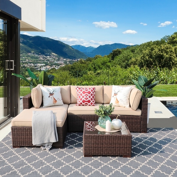 5 Pieces Outdoor Sectional Furniture Set Patio Wicker Sofa Set