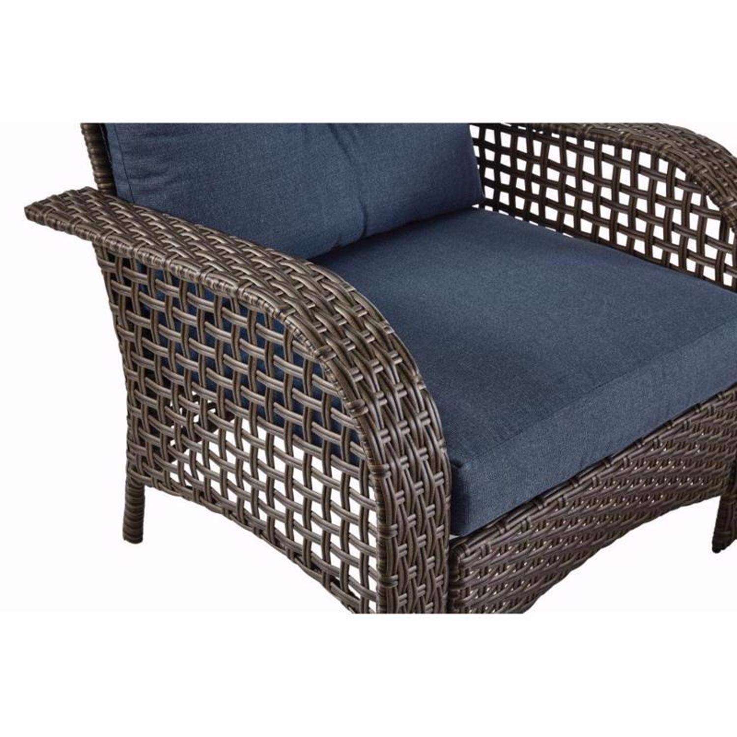 Living Accents St. Charles 4 pc Walnut Steel Wicker Deep Seating Set Navy