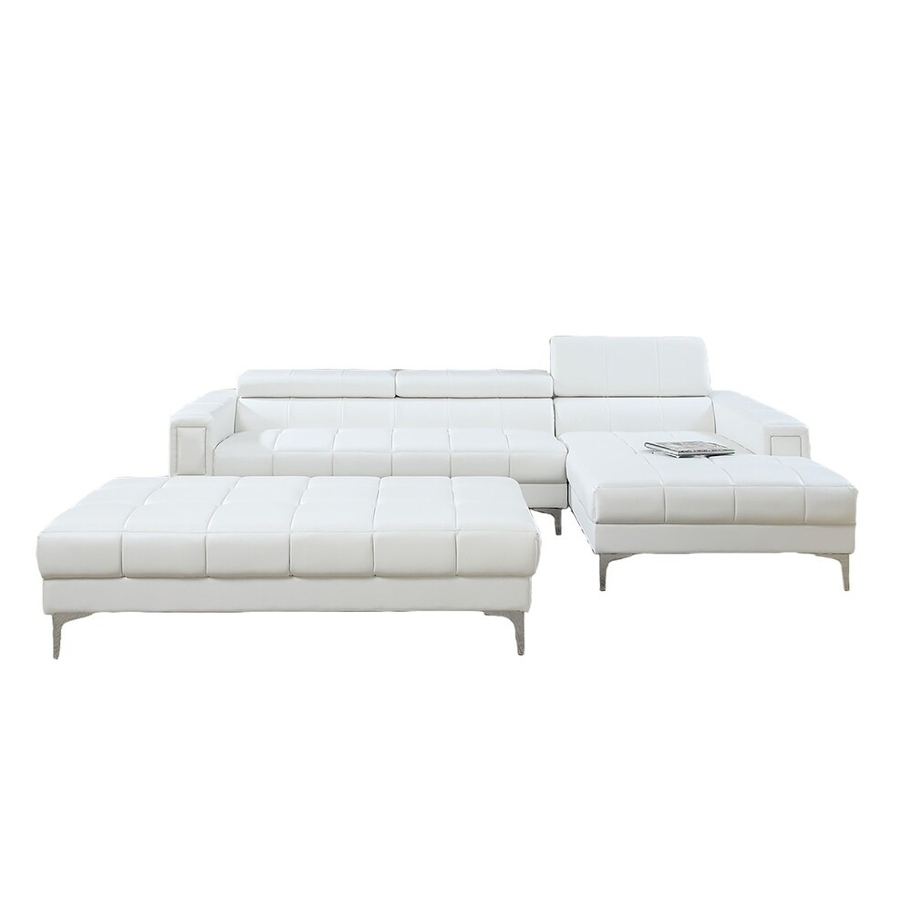 Bobkona Hayden Bonded Leather 2 Pcs Sectional Sofa Loveseat with Adjustable Back. Ottoman included