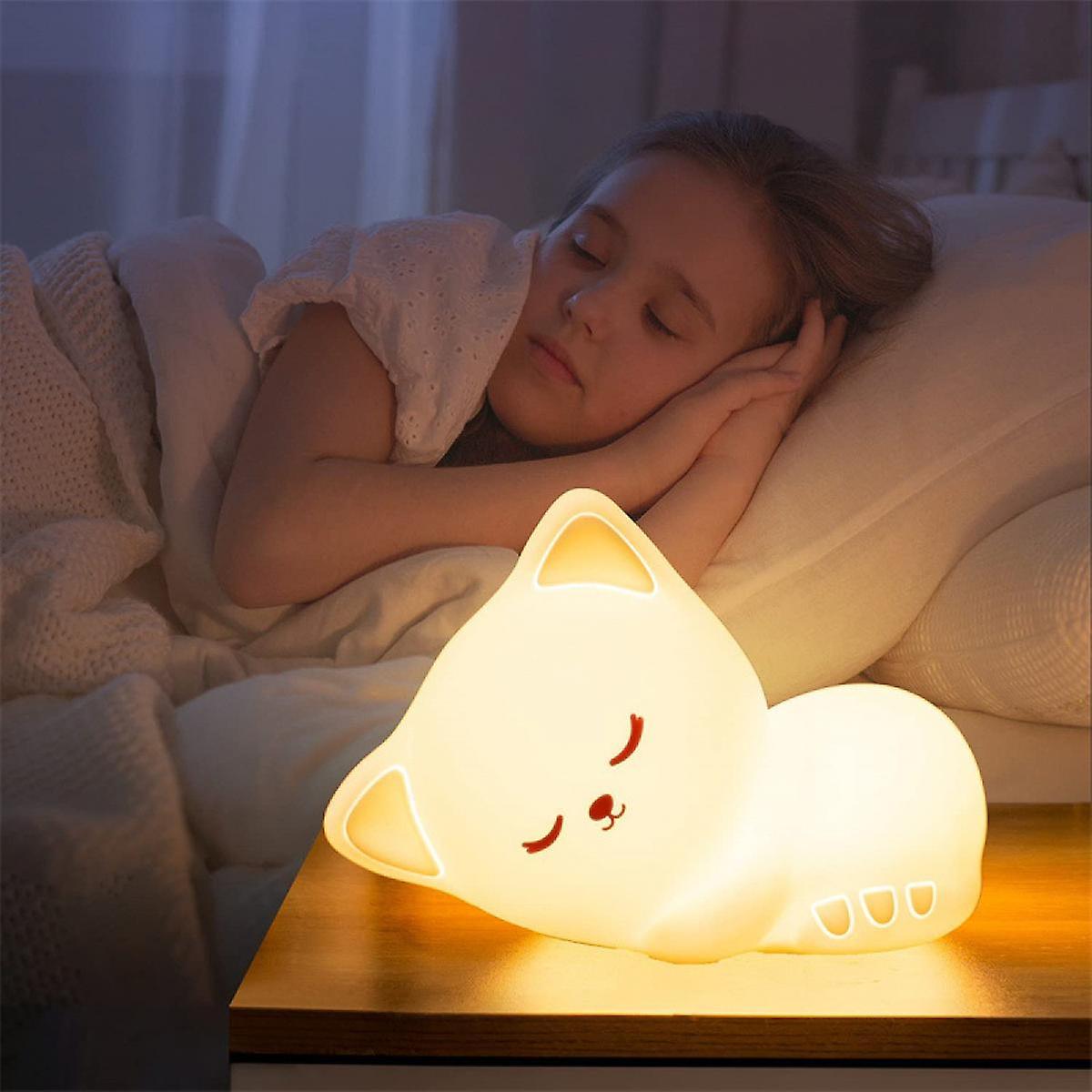 Cute Cat Night Light Kids， 7 Colour Changing Baby Night Lights， Help Sleep Bedside Lamps， Rechargeable Protable Nightlight  Girl Room Decor