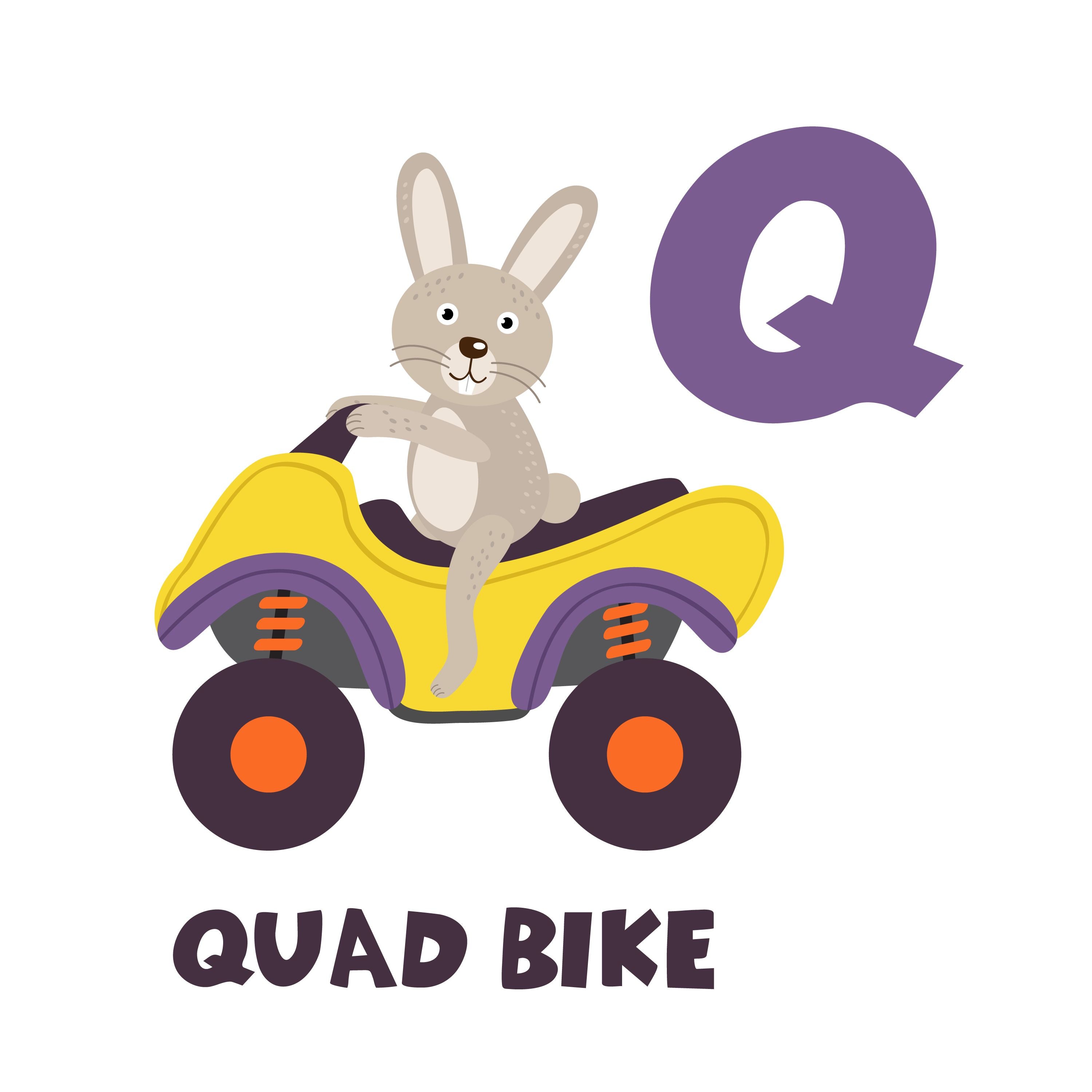 DAYCARE - Adhesive Multicolored Educational Art Quad Bike ATV Bunny Rabbit Animal Decoration Easy To Apply Letter Q Alphabet Kids Nursery Child Care Wall Decal 18" x 20"