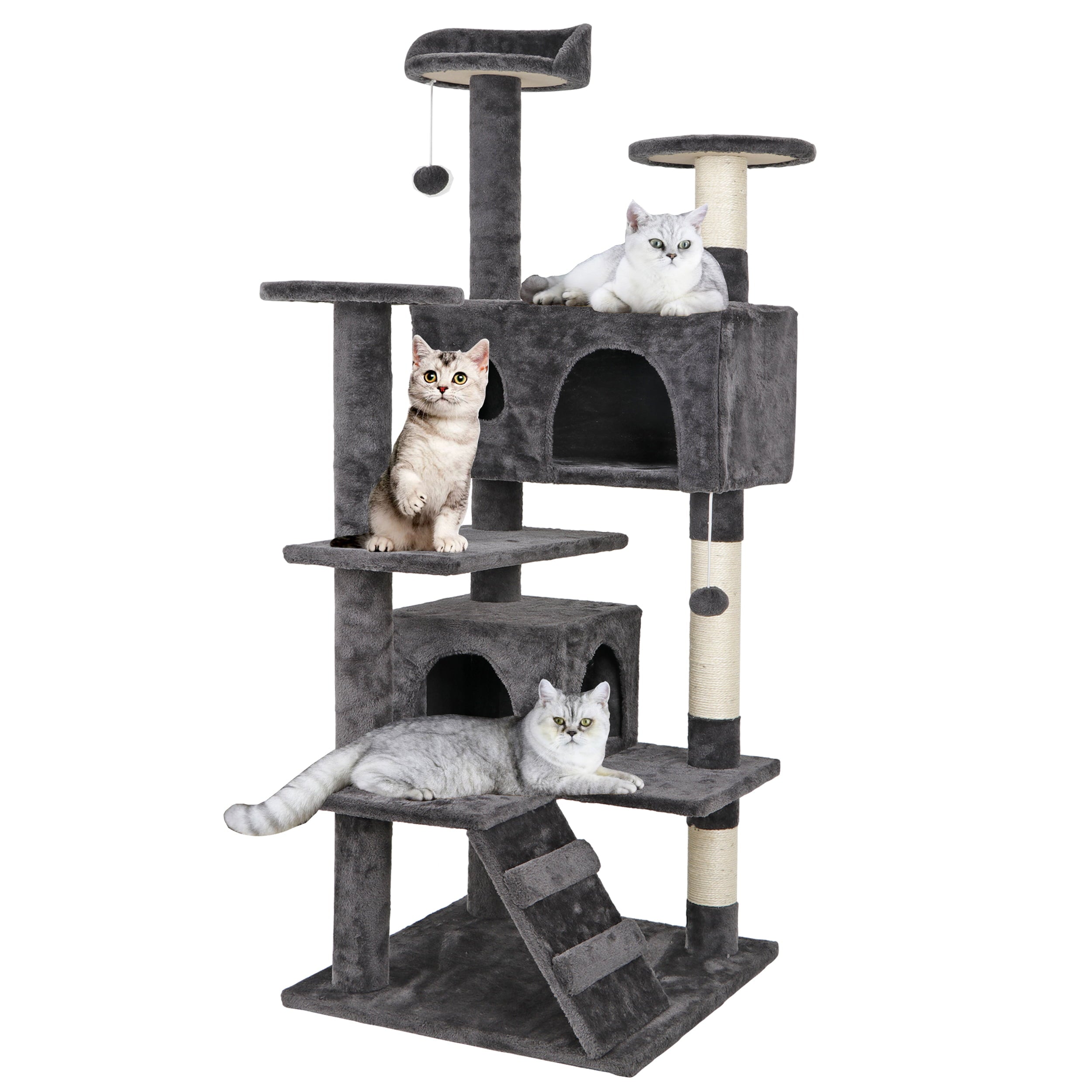 ZENY 53" Cat Tree Multi-Levels Condos Scratching Post Tower Play House, Dark Gray