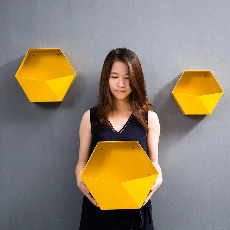 New  Ideas Plastic Hexagonal Hanging Shelf Modern Custom Colour Decore Sundry Storage Holders Crafts Flower Pots