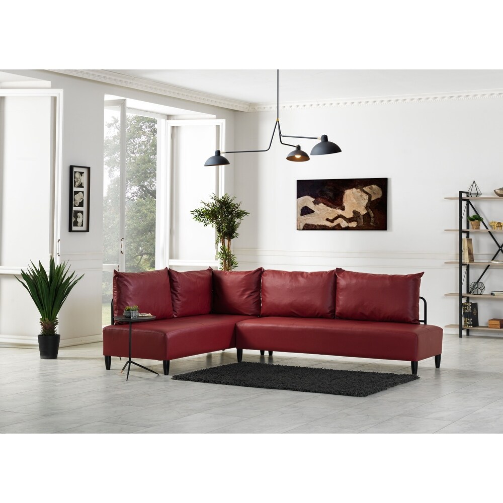 Suarez Modern Reversible Faux Leather Sectional For Living Rooms