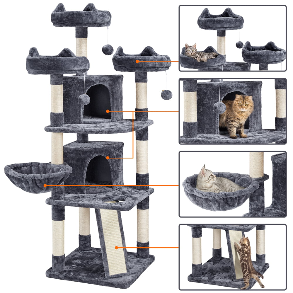 Easyfashion Multiple Level Cat Tree Tower， Large， Dark Gray