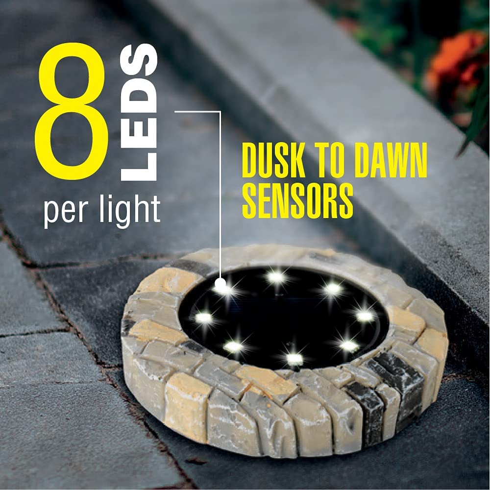 Bell+Howell 4-Pack Disk Lights Stone 8-Bulb (80-Lumen 3-Watt) Auto On/Off Outdoor Camouflaged LED Lighting As Seen On TV (6000 K)