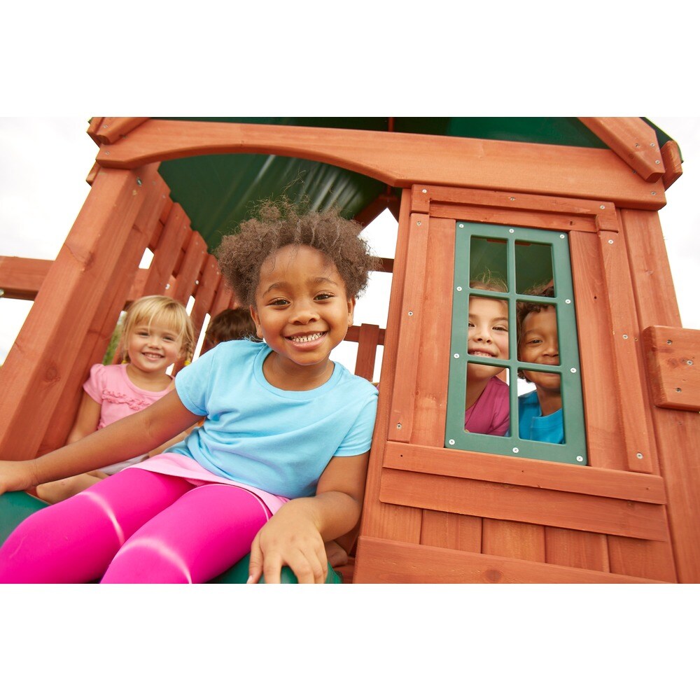 Swing N Slide Willows Peak Wood Swing Set w/ 2 Swings  Slide and Picnic Table