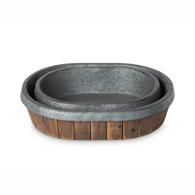 Park Hill Collection Galvanized Lined Wooden Oval Trays