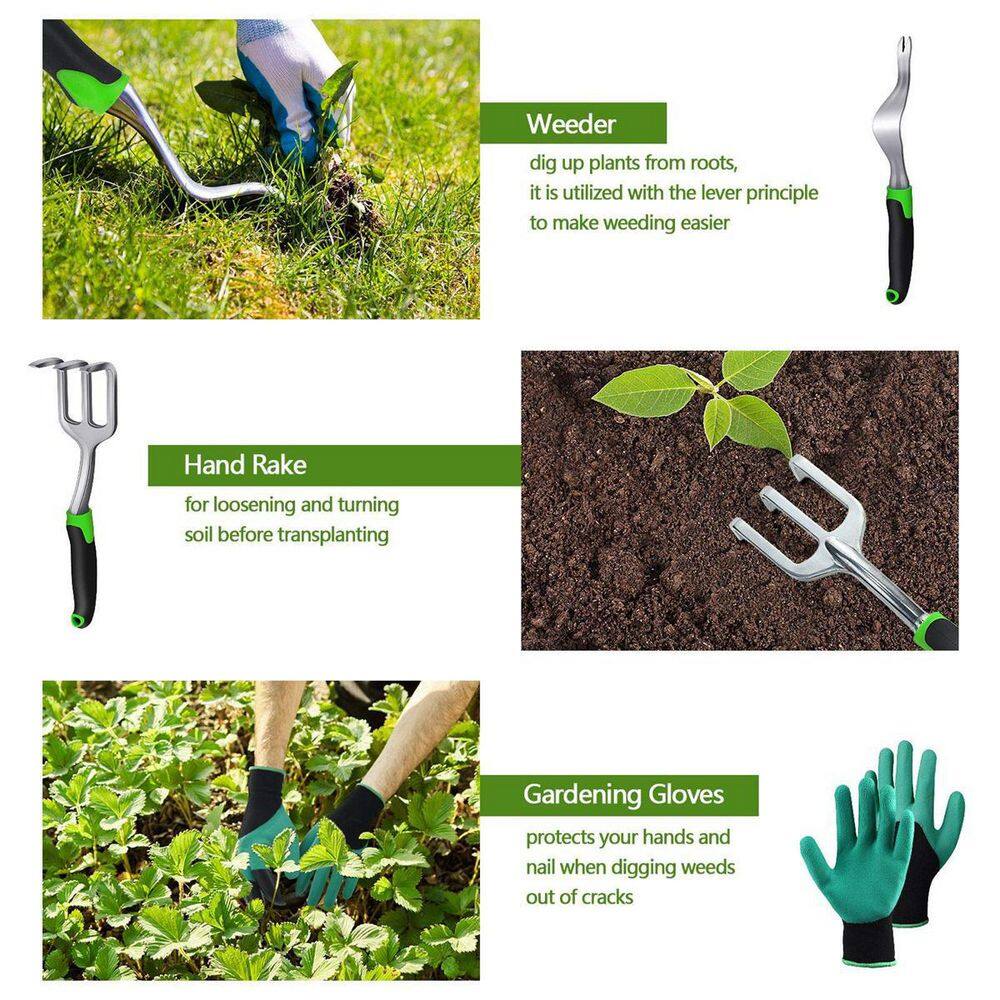 105-Piece Green Heavy-Duty AluminumGarden Tool Set with Tool Pouch B08SBMH631