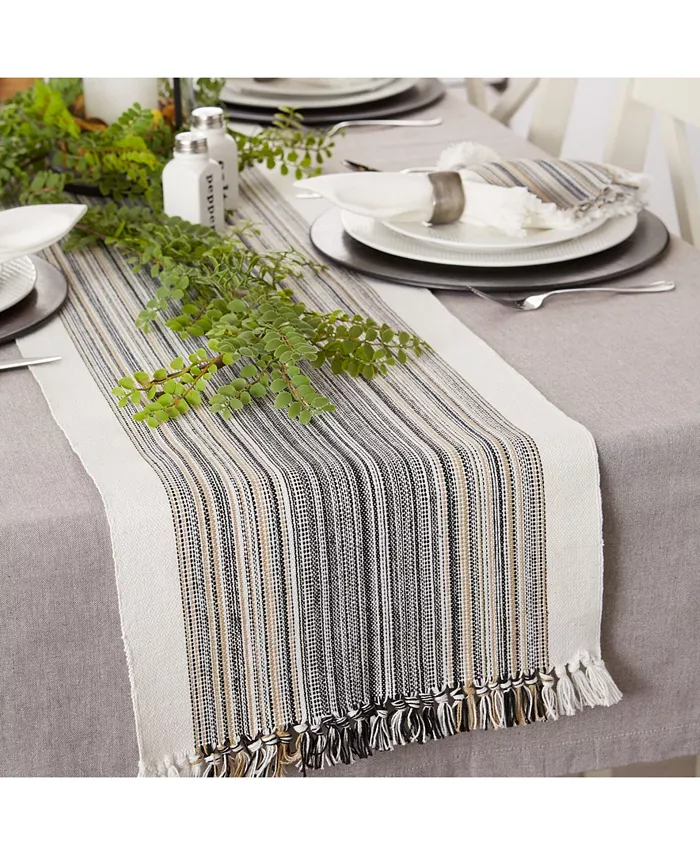 Design Imports Striped Fringed Table Runner 14 x 108