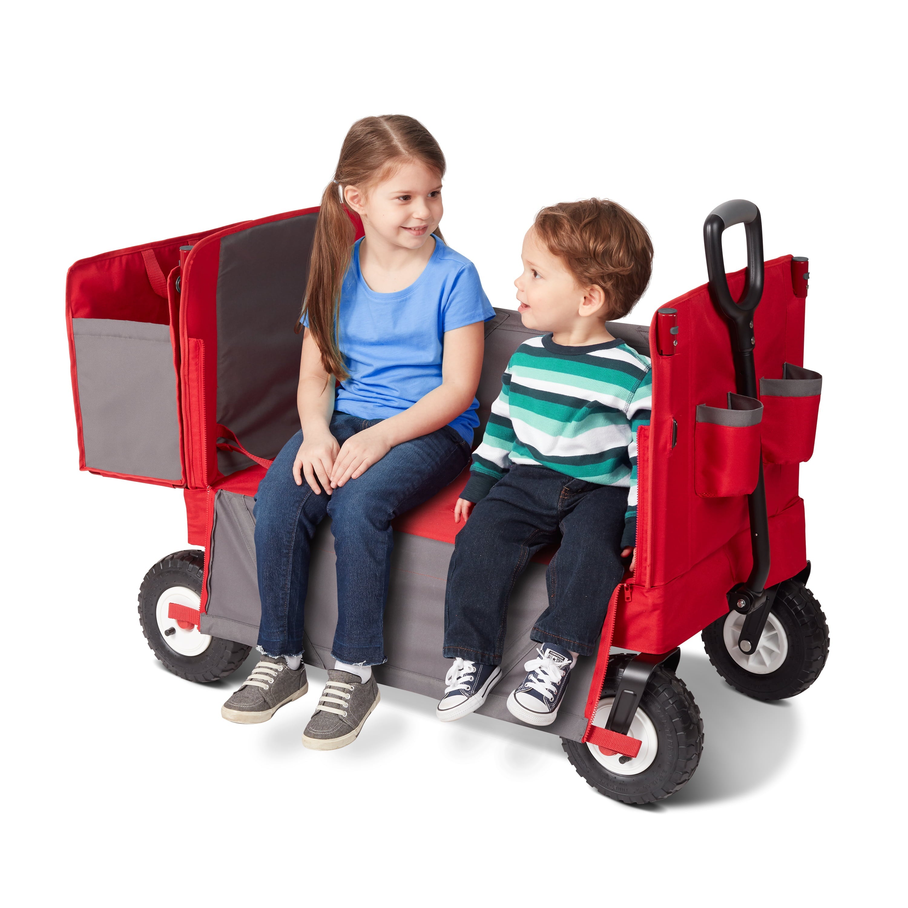 Radio Flyer, 3-in-1 All-Terrain EZ Fold Wagon with Canopy, Red and Gray, Air Tires