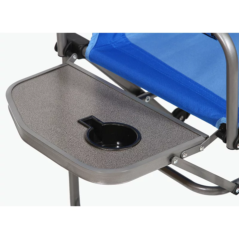 Kamp-rite Portable Director's Camp Chair W/cup Holder， Side Table and Pocket， Blue