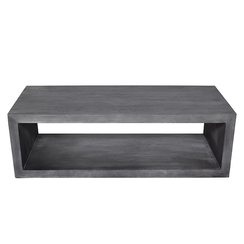 58 Cube Shape Wooden Coffee Table with Open Bottom Shelf， Charcoal Gray