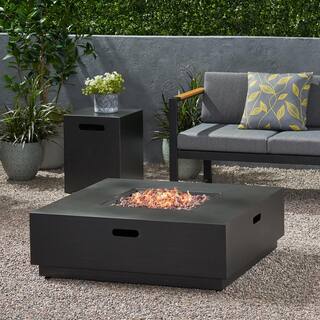 Noble House Wellington 40 in. W x 13.50 in. H Outdoor Iron Gas Burning Brushed Brown Square Fire Pit with Tank Holder 83033