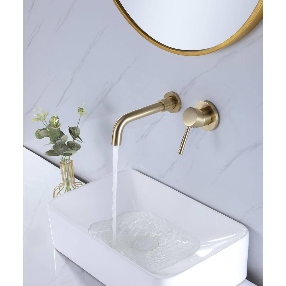 Aurora Decor ABA Single Handle Wall Mounted Faucet with Valve High pressure Bathroom Sink Faucet in brushed gold BFBJK-RB02YG