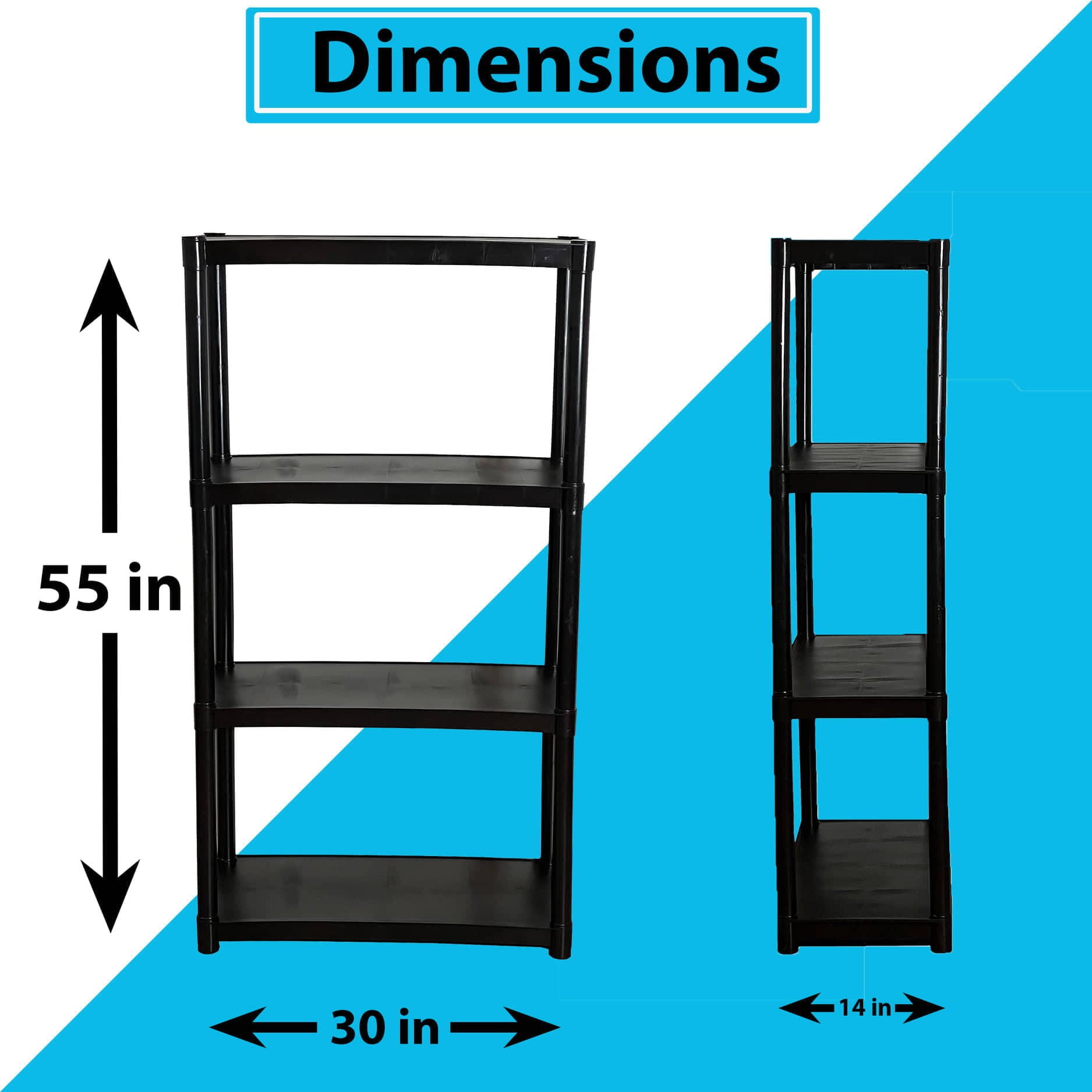 Juggernaut Storage Freestanding 4-Shelf Plastic Storage Shelf, Black, 280 lb Capacity