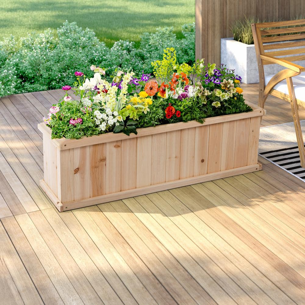 Shine Company 40 in. L x 12 in. W x 12.5 in. H Rectangle Natural Cedar Raised Garden Bed Box Planter Large Plant Pot Wooden Box 5103N