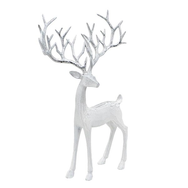 Seasonal Abode Carved Standing Deer with Silver Foil