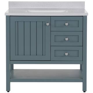 Home Decorators Collection Lanceton 37 in. W x 22 in. D Bath Vanity in Sage with Solid Surface Vanity Top in Titanium with White Sink LT36P2V9-SE