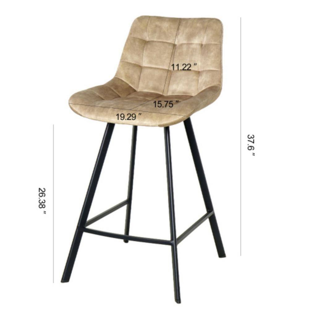 37.6 in. Cream Nordic Metal Bar Stool with Fabric Seat Counter Stool (Set of 2) LM-W21041073