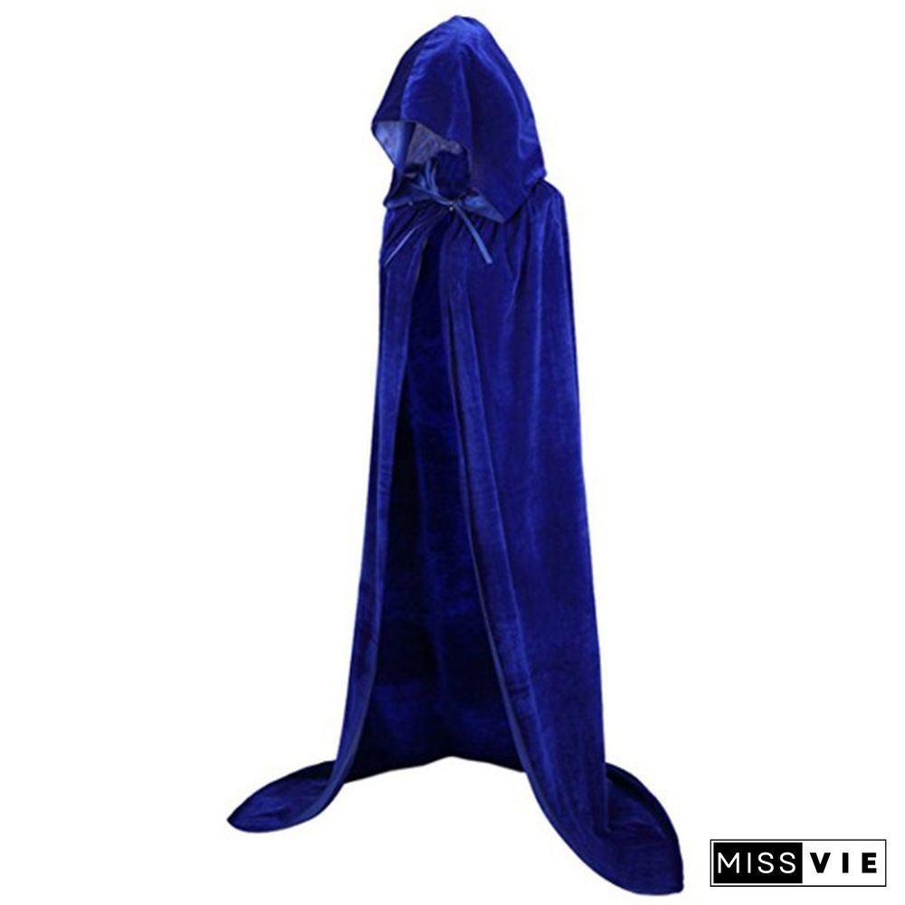 Women Gothic Hooded Velvet Cloak Robe Medieval Witchcraft Cape Halloween Cosplay Costume Masquerade Party Fancy Dress Carnival S-XL