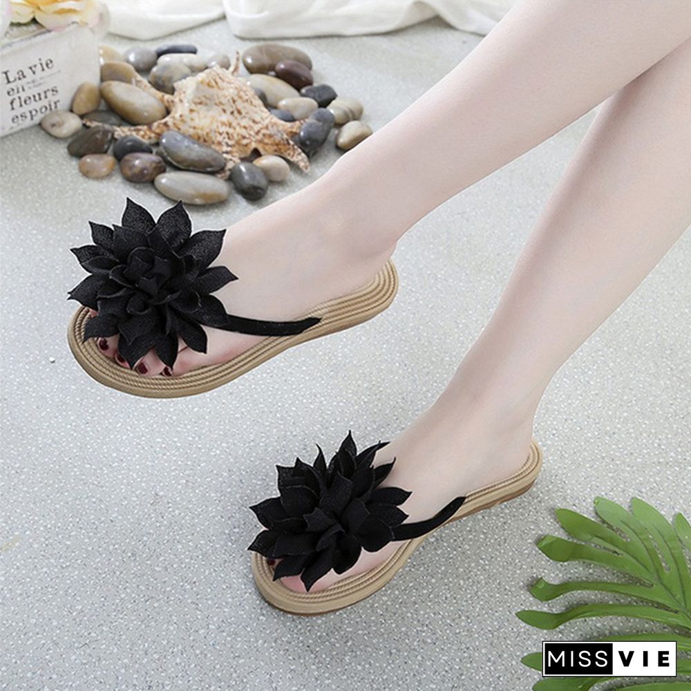 Summer Korean Casual Fashion Sweet Flowers Beach Slippers Women Slippers Flat Sandals Flip-flops