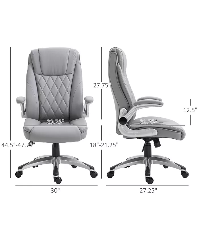 Vinsetto Office Chair PU Leather Rocker with Liftable Armrest for Home Grey