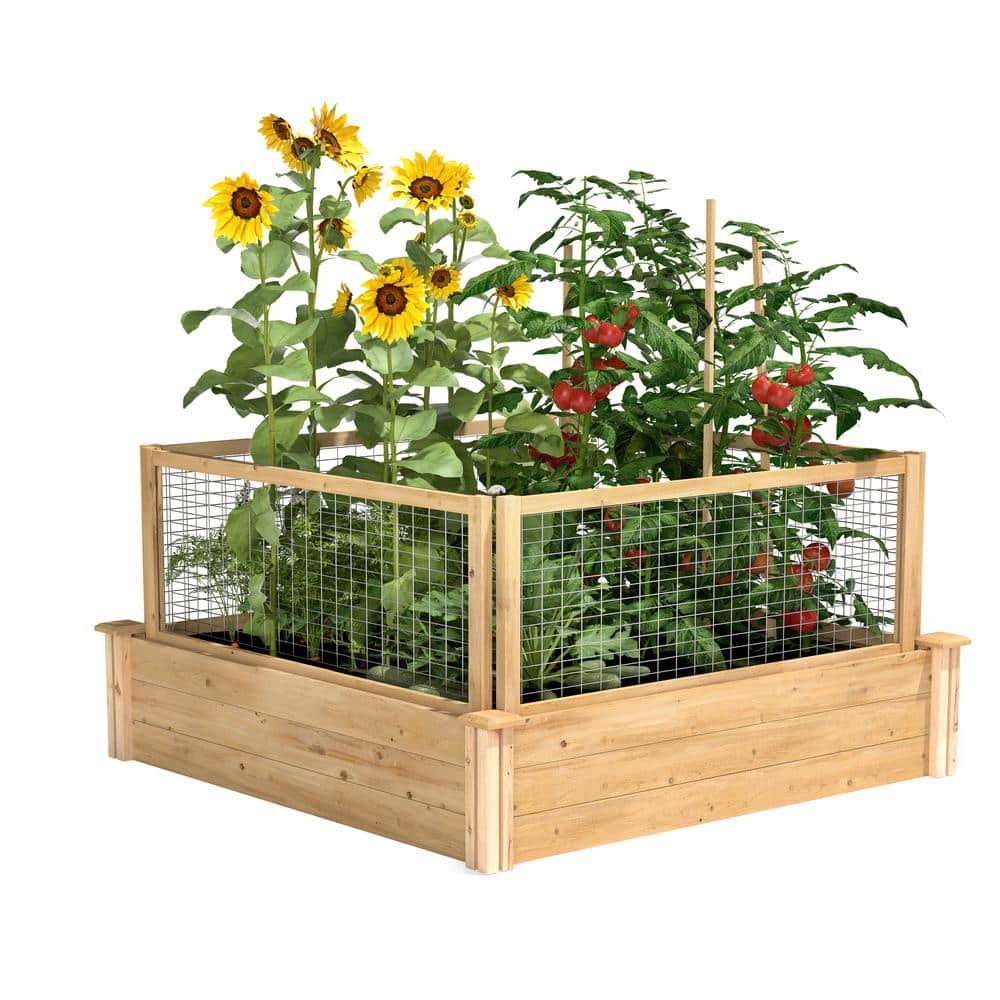 Greenes Fence 4 ft. x 4 ft. x 10.5 in. Original Cedar Raised Garden Bed with CritterGuard Fence System RC4T12BCG