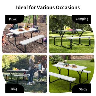 Cisvio All Weather Outdoor Picnic Table Bench Set with Metal Base Wood D0102H9U21U