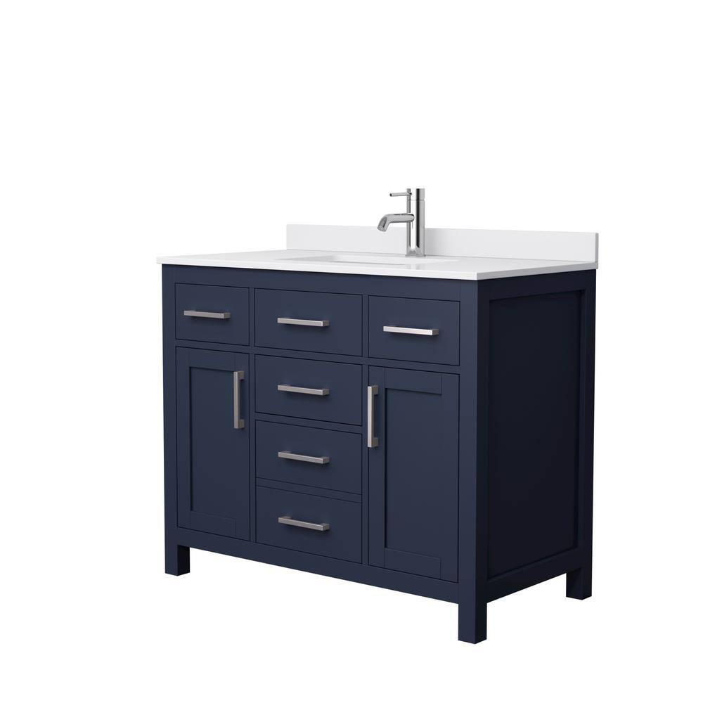 Wyndham Collection Beckett 42 in. W x 22 in. D x 35 in. H Single Sink Bathroom Vanity in Dark Blue with White Cultured Marble Top WCG242442SBNWCUNSMXX