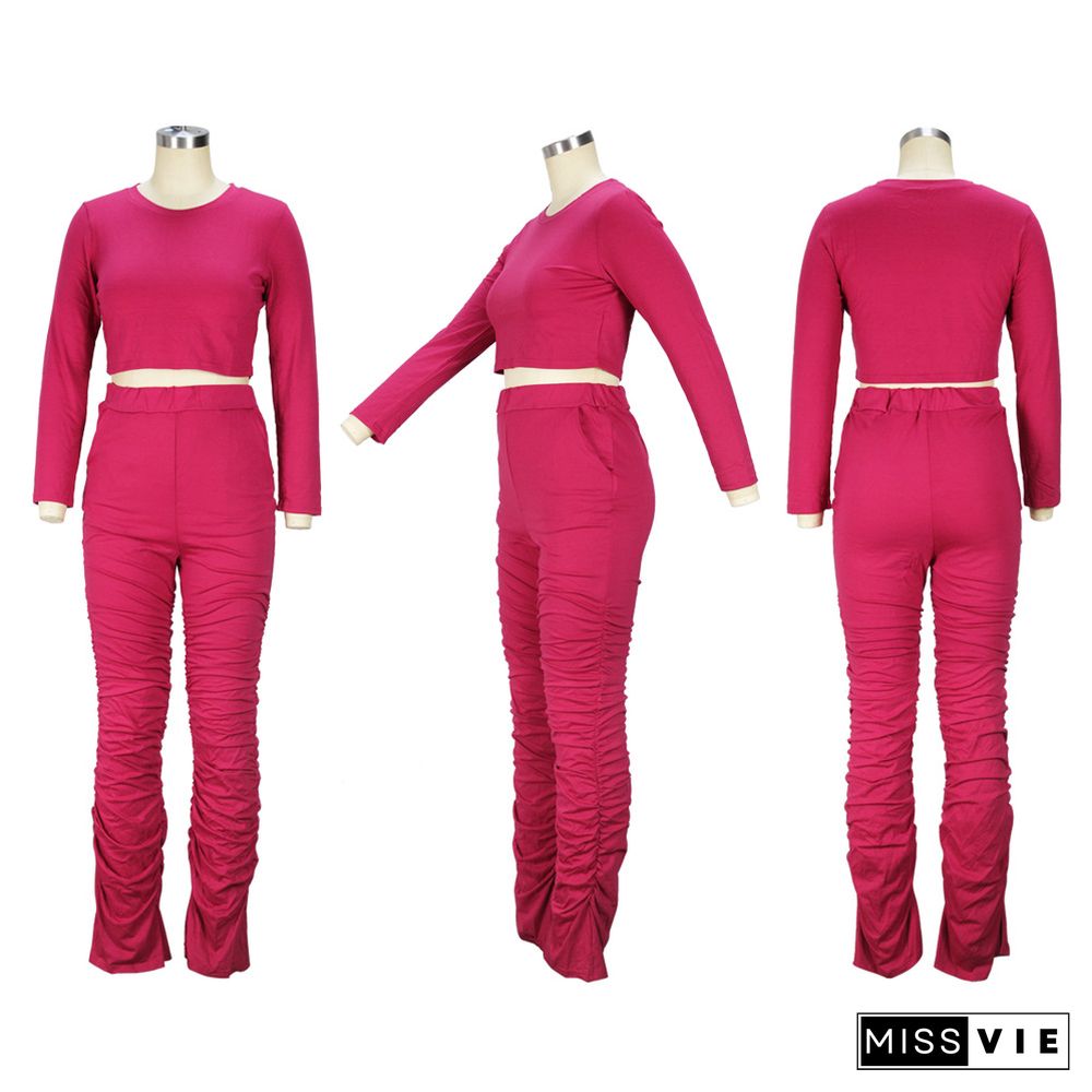 Solid Color High Waist Stretch Flared Pants Two-Piece Set