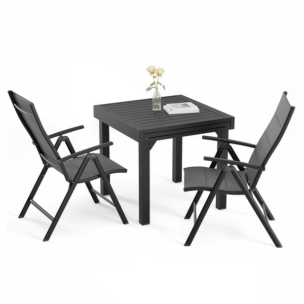 3/5/7 Pieces Patio Dining Set，Aluminum Expandable Table，Folding Padded Adjustable Chair