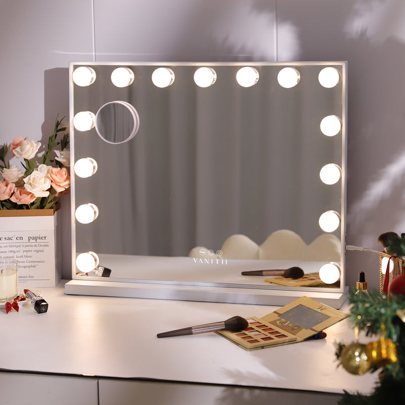 Mary Hollywood Vanity Mirror XXL - 15 Dimmable LED Bulbs  -- VNT-5846-JM-WHT