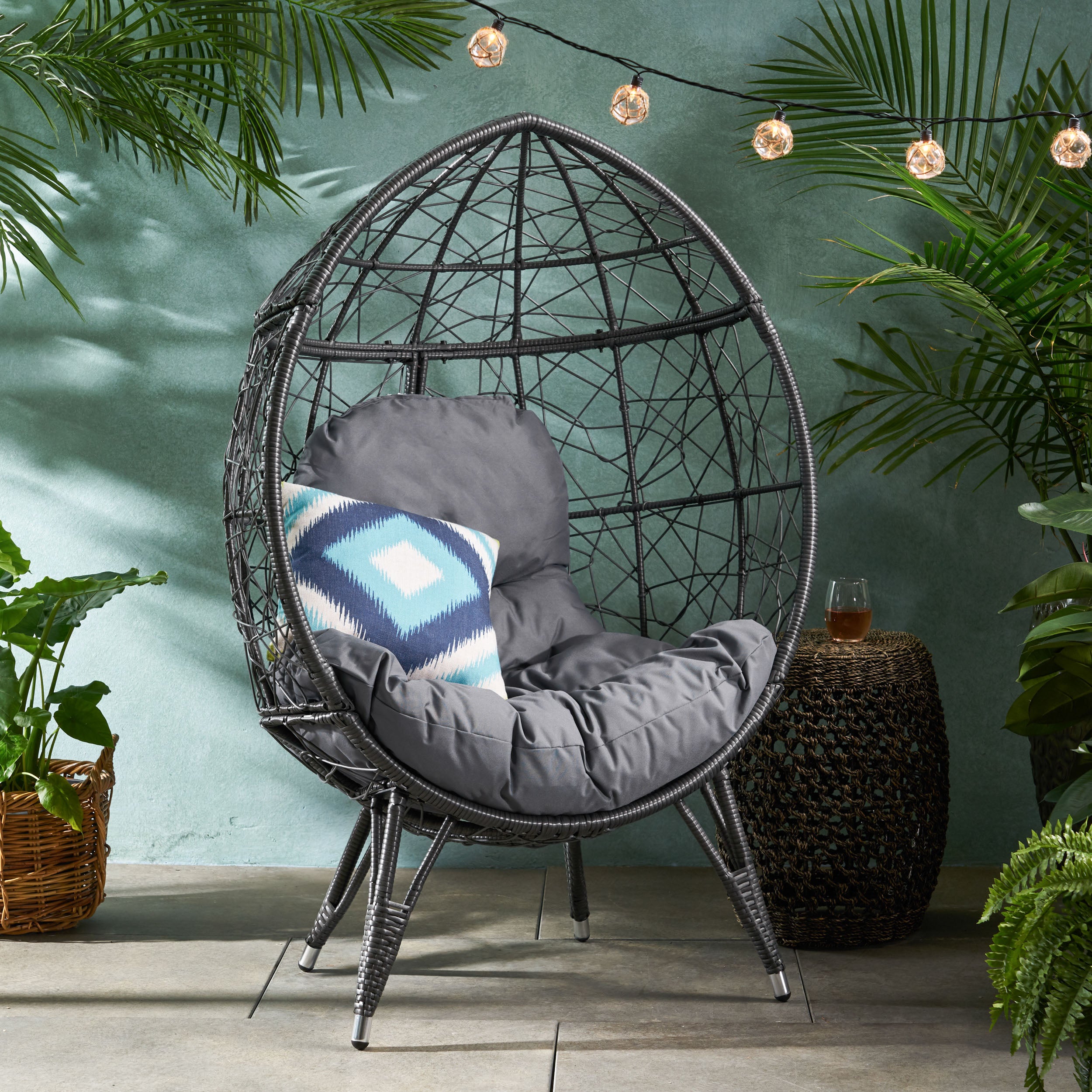 Hendryx Outdoor Freestanding Wicker Teardrop / Egg Chair