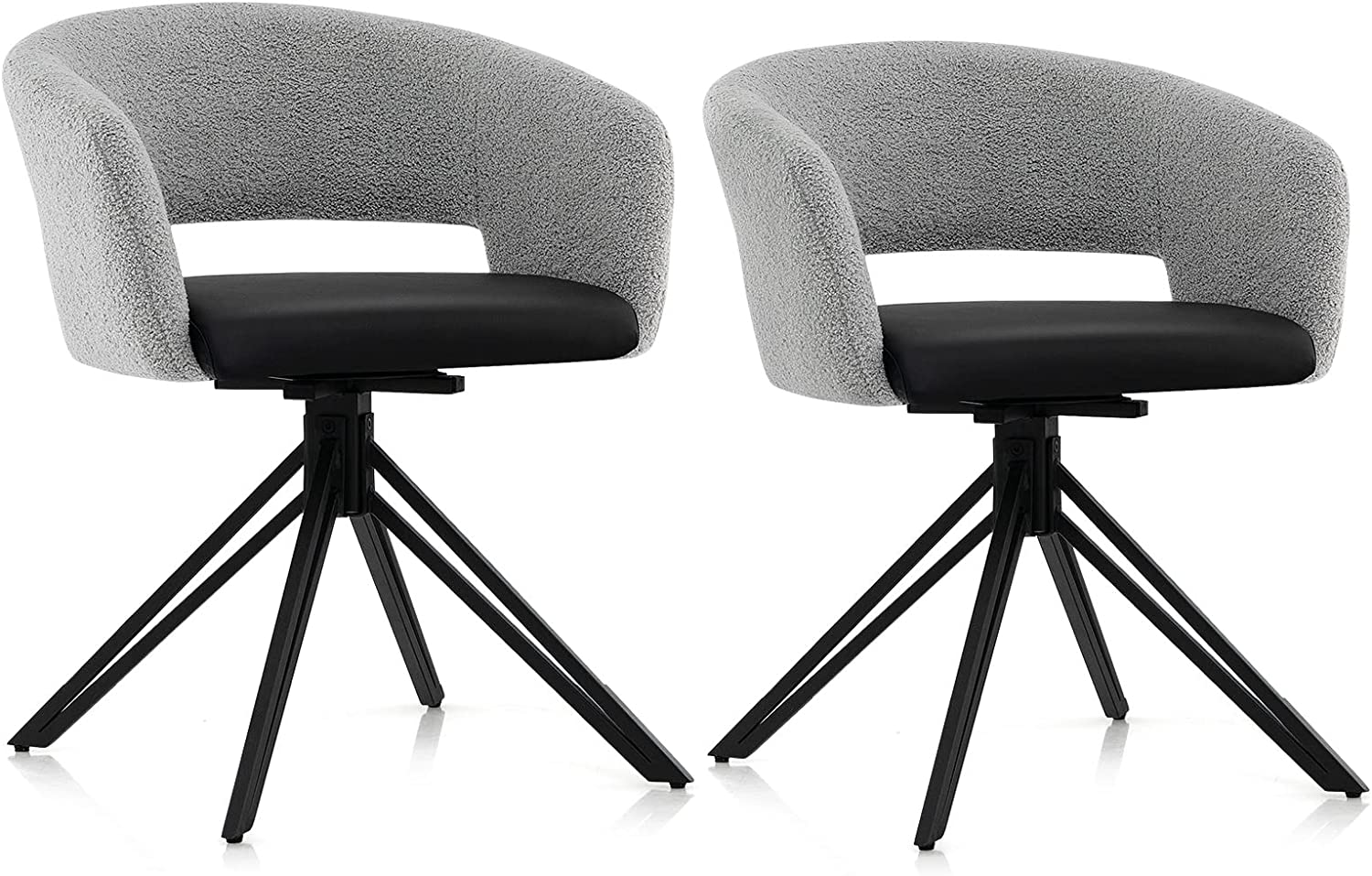 Giantex Modern Swivel Accent Chair, Sherpa Covered Desk Chair No Wheels with Solid Steel Legs