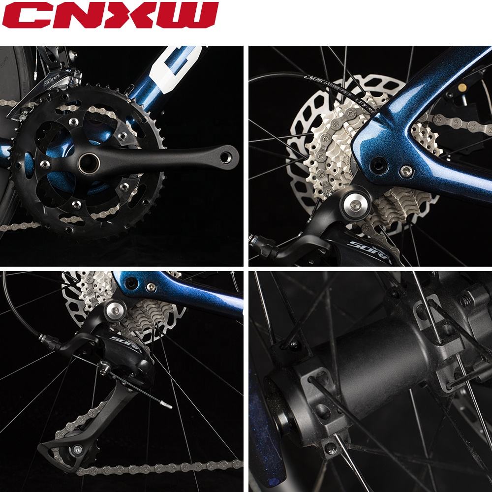 CNXW MOQ 1psc OEM ODM 700C 18speed Double Disc Brake Fully Hidden Cables Carbon Fiber Road Cycling Bicycle Bike for Adult