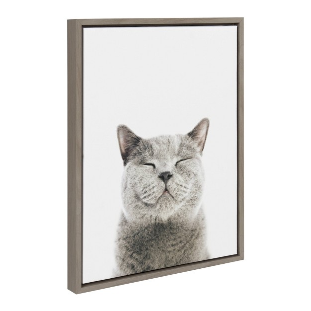 X 24 quot Sylvie Smiling Cat Framed Canvas Wall Art By Amy Peterson Gray Kate And Laurel