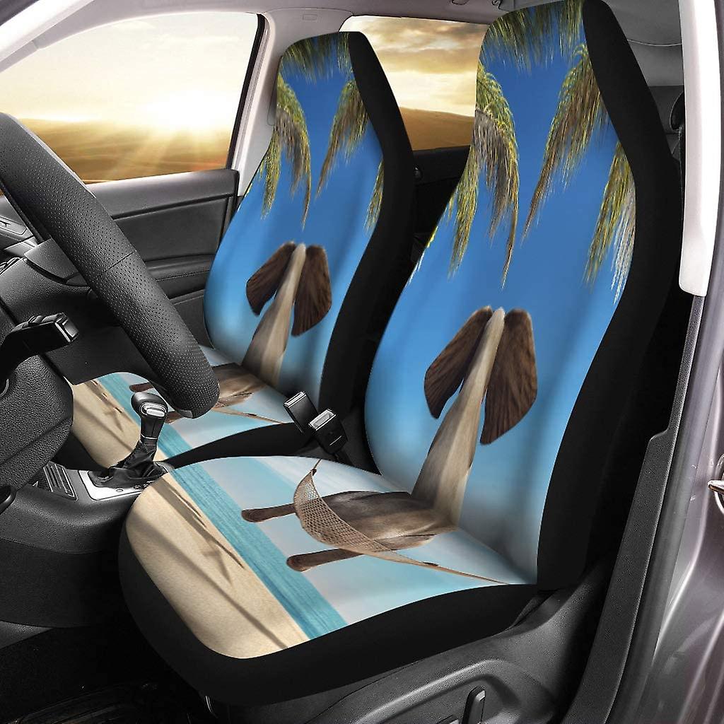 Set Of 2 Car Seat Covers Elephant Sitting In Hammock Beach And Look At Sea Universal Auto Front Seats Protector Fits For Car，suv Sedan，truck