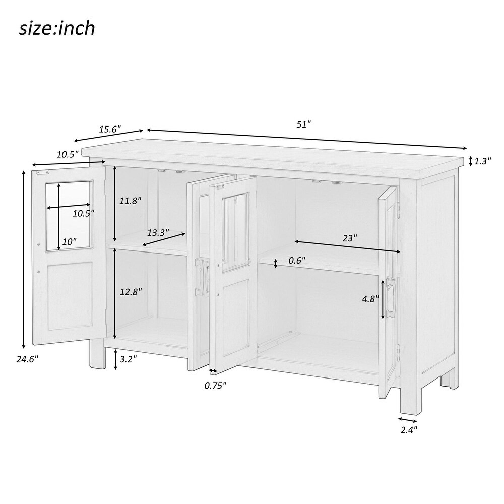 4 Door Cabinet with Adjustable Shelf and Metal Handles