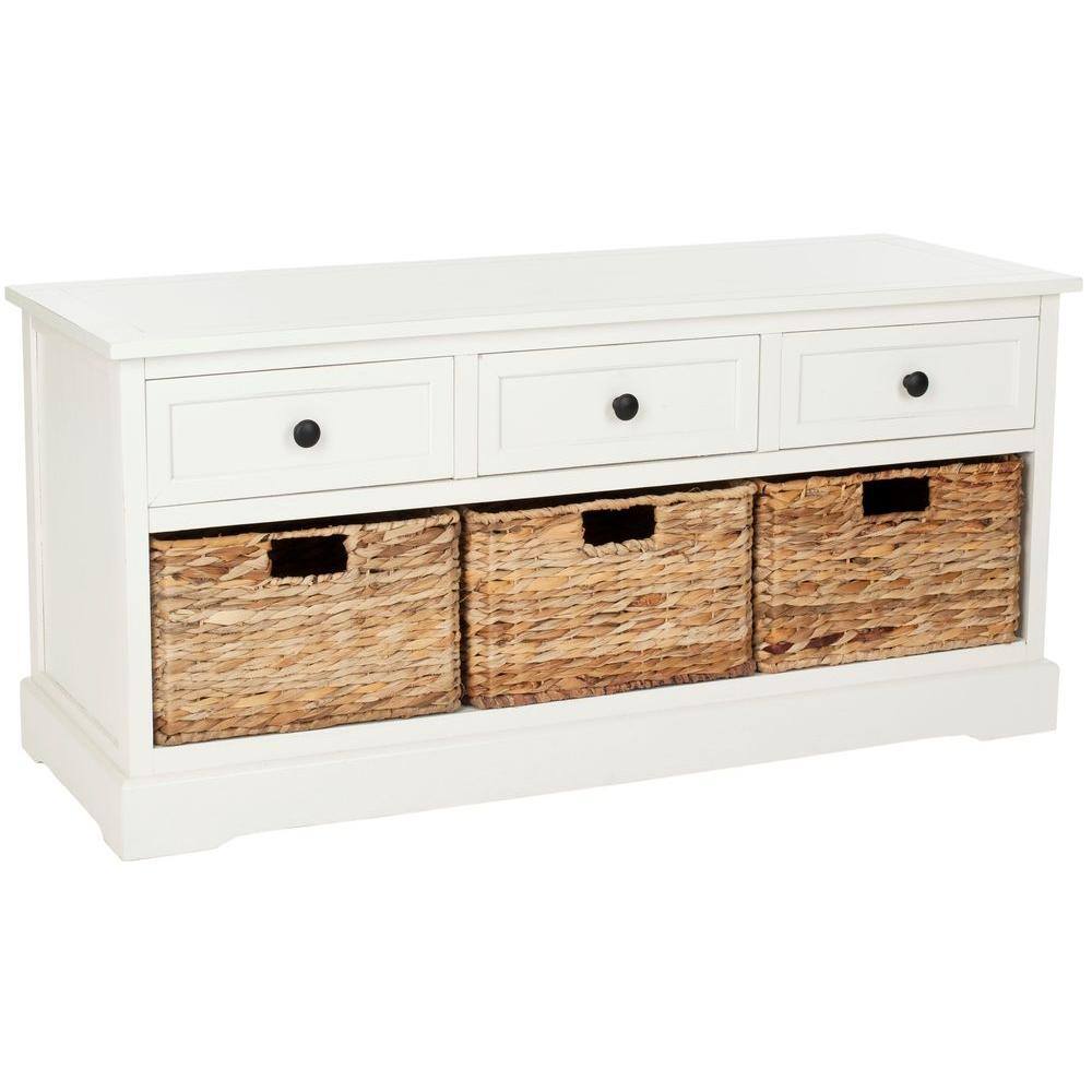 SAFAVIEH Damien 3-Drawer Rustic WhiteCream Wood Entryway Bench AMH5701C