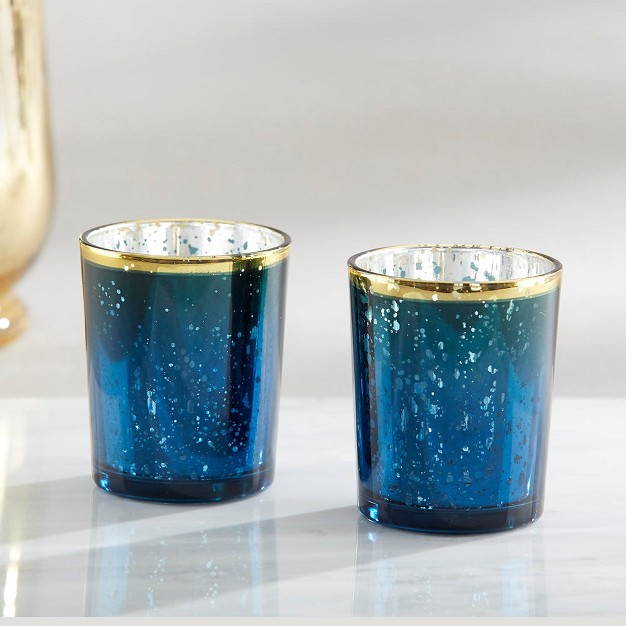 Kate Aspen Blue Mercury Glass Tea Light Holder set Of 4 20191na