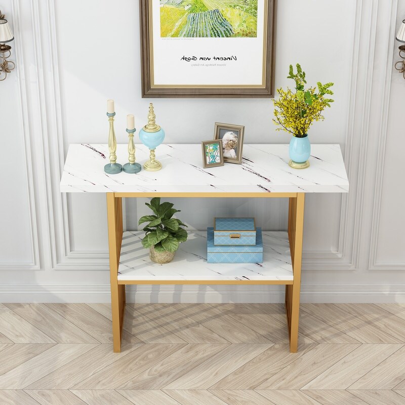 Modern 42 Inch Console/Accent Table with Geometric Metal Legs