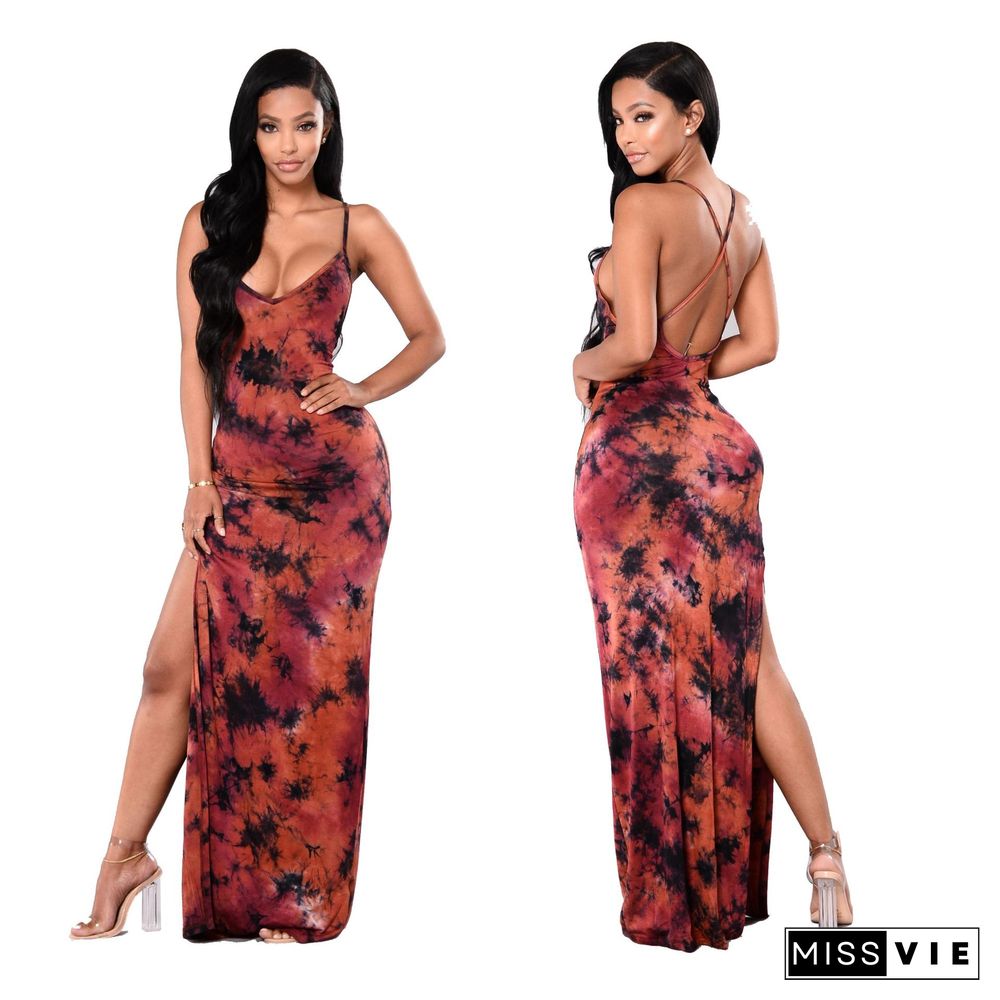 Hot Sales Women Summer New Tie Dye Print Sleeveless Bodycon Classic Beach Holiday Long Dresses