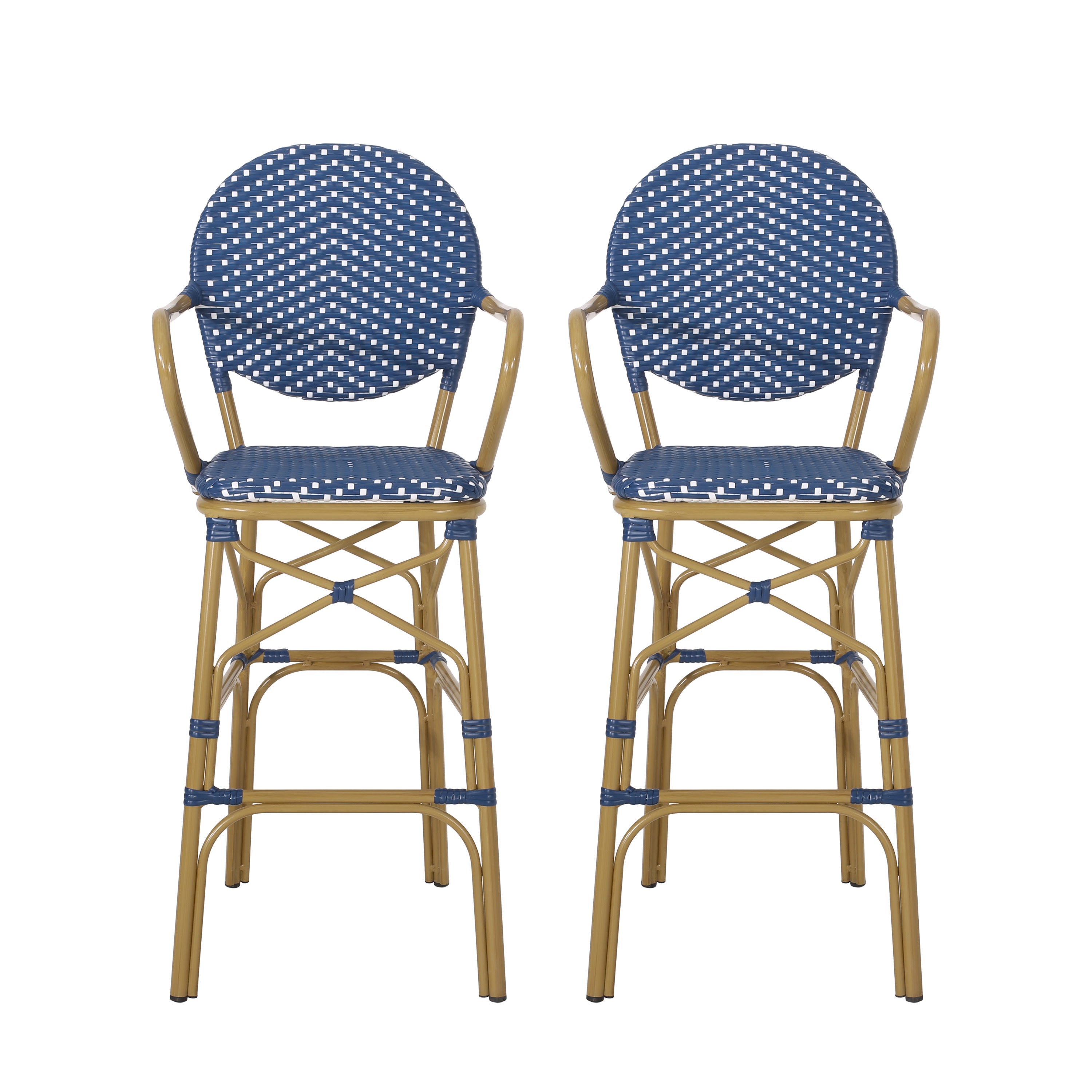 Danberry Outdoor Wicker and Aluminum 29.5 Inch French Barstools, Set of 2