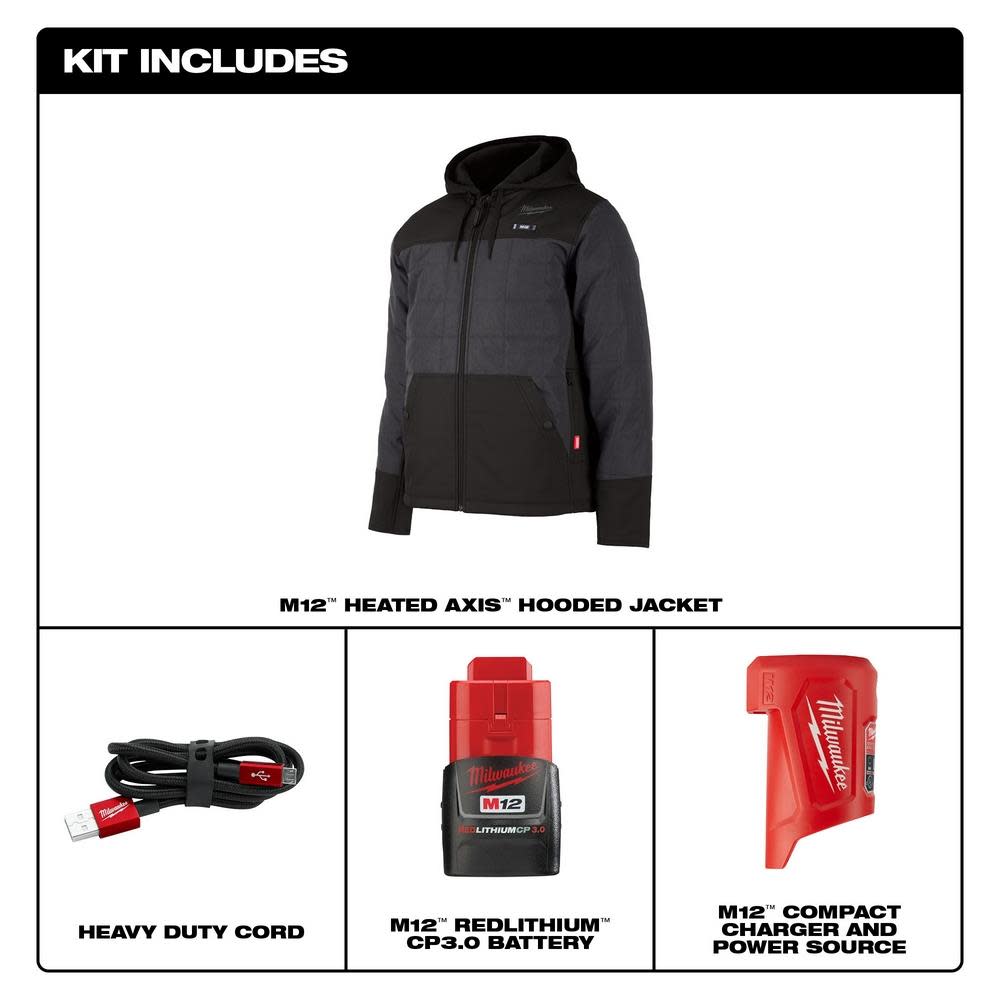 Milwaukee M12 Heated AXIS Hooded Jacket Kit Gray 2X