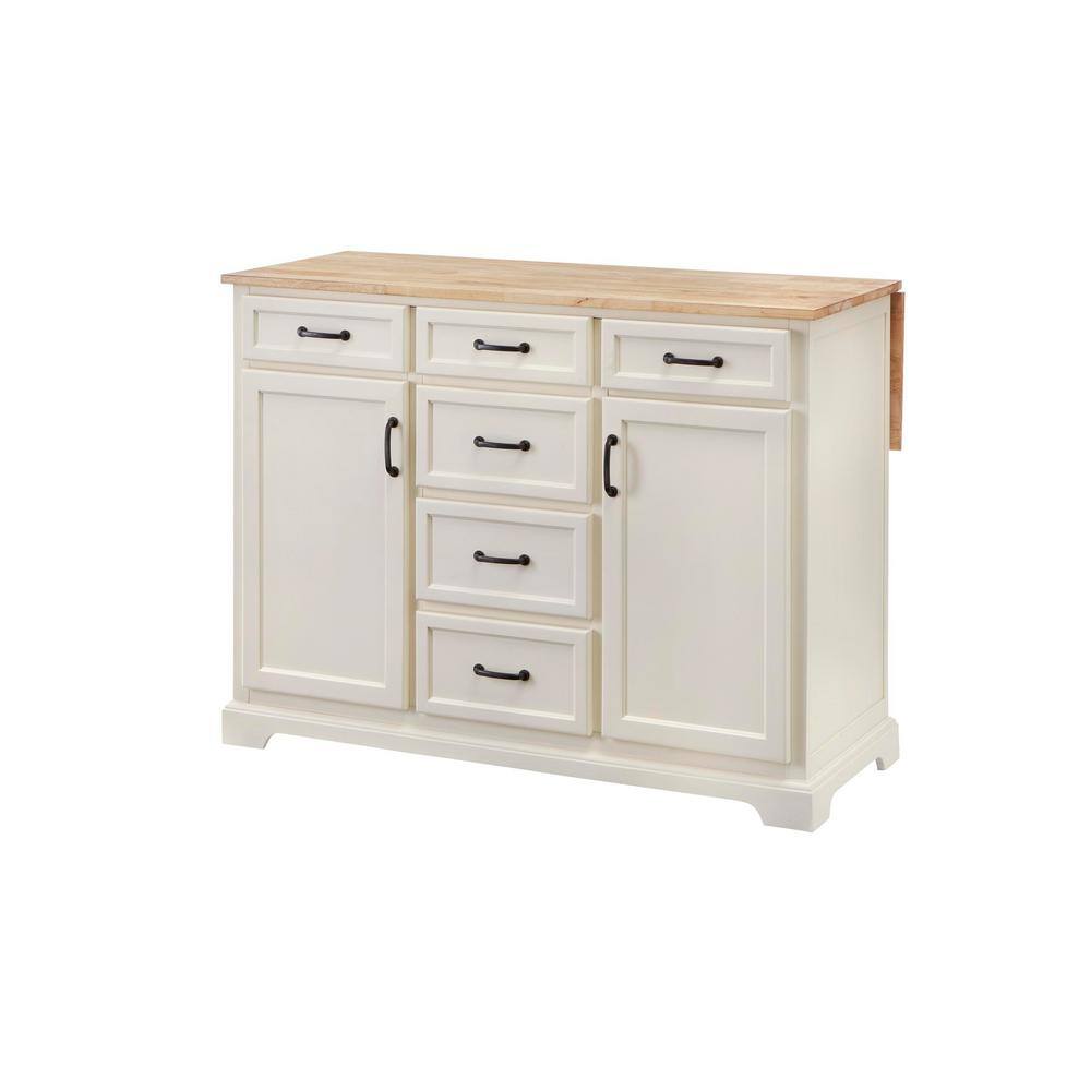 Home Decorators Collection Ivory Kitchen Island with Natural Butcher Block Top SK19304Er1-V