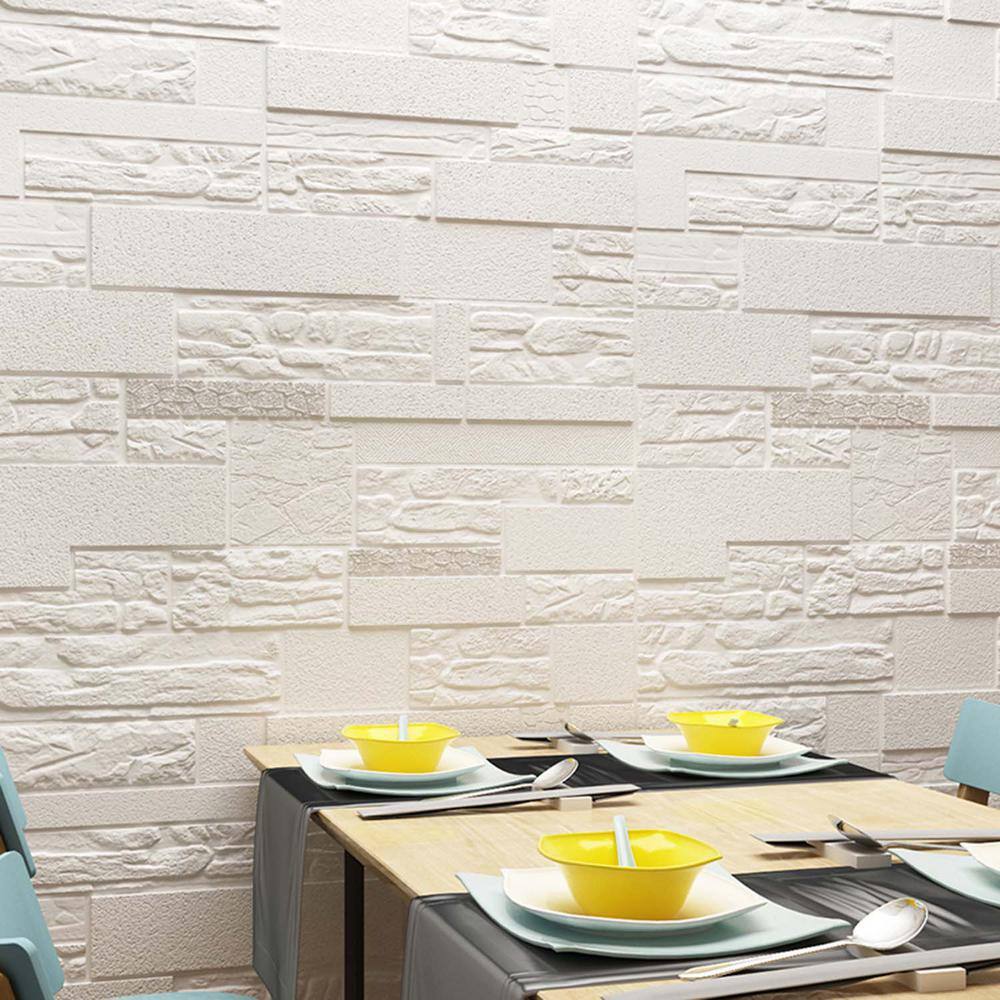 Dundee Deco Falkirk Jura II 28 in. x 28 in. Peel and Stick Off White Faux Bricks Stones PE Foam Decorative Wall Paneling (10-Pack) HDJN-R281-10