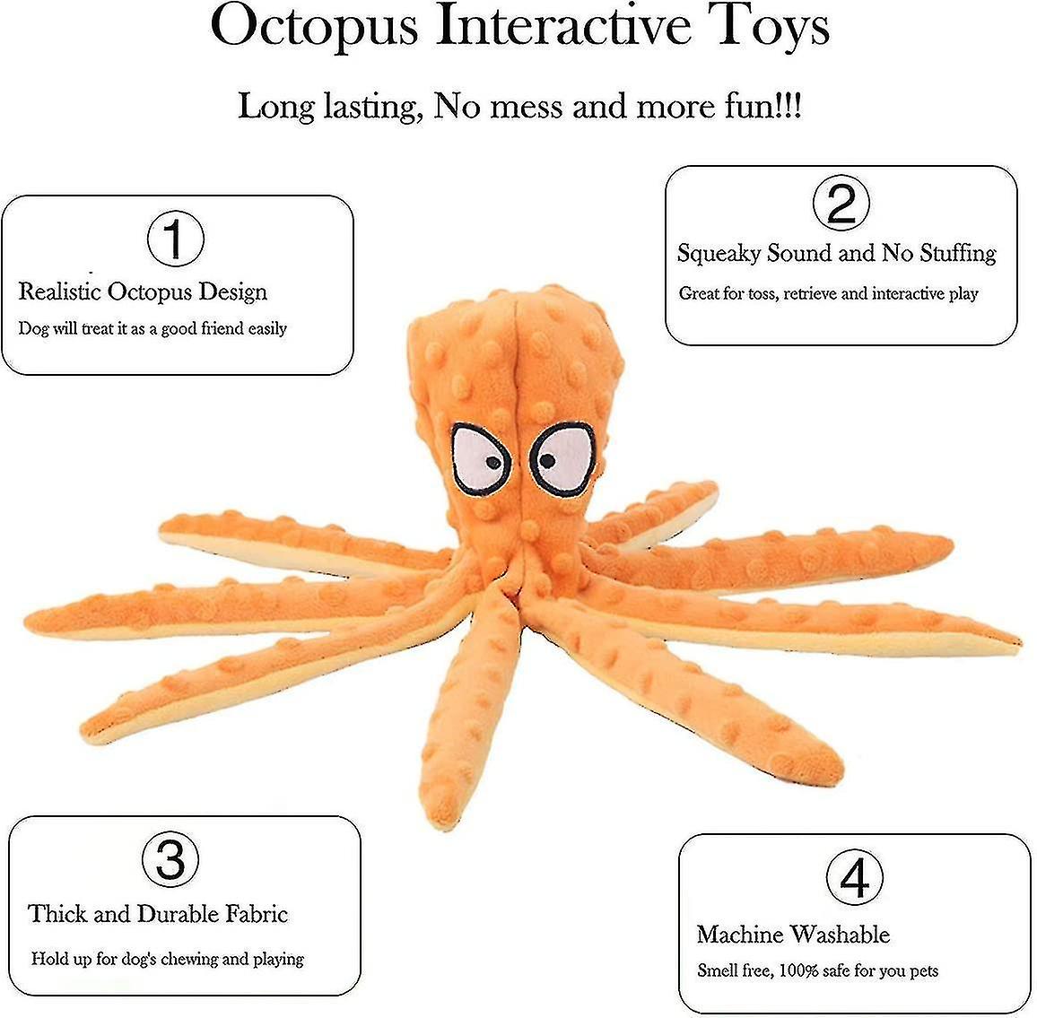 Dog Squeaky Octopus Toys- No Stuffing Plush Toy With Sounding Crinkle Paper And Squeaker Inside For