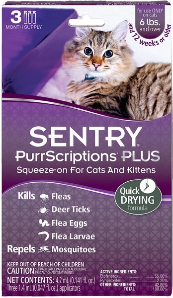 Sentry PurrScriptions Flea and Tick Spot Treatment for Cats， over 6 lbs